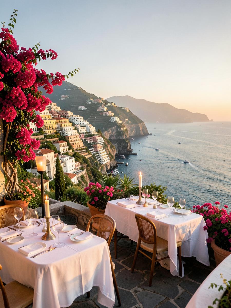 Cliffside dinner terrace overlooking Positano